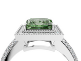 White gold Fancy Green Princess  Cut Halo Diamond Pave Band with Four-Prong Setting_4