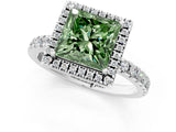 White gold Fancy Green Princess Cut Halo Diamond Pave Band with Prong Setting_1