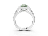 White gold Fancy Green Princess Cut Halo Diamond Ring with Beaded Split Shank and Four-Prong Setting_3