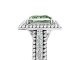 White gold Fancy Green Princess Cut Halo Diamond Ring with Beaded Split Shank and Four-Prong Setting_5