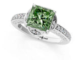 White gold Fancy Green Princess  Cut Halo Diamond Ring with Channel Set Band and Four-Prong Setting_30