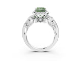 White gold Fancy Green Princess Cut Halo Diamond Ring with Milgrain and Bezel Accents on a Split Shank Band_15