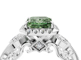 White gold Fancy Green Princess Cut Halo Diamond Ring with Milgrain and Bezel Accents on a Split Shank Band_16