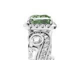 White gold Fancy Green Princess Cut Halo Diamond Ring with Milgrain and Bezel Accents on a Split Shank Band_17