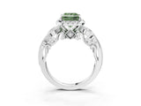 White gold Fancy Green Princess Cut Halo Diamond Ring with Milgrain and Bezel Accents on a Split Shank Band_3