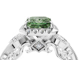 White gold Fancy Green Princess Cut Halo Diamond Ring with Milgrain and Bezel Accents on a Split Shank Band_4