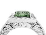 White gold Fancy Green Princess  Cut Halo Diamond Ring with Pavé Band and Four-Prong Setting_49