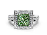 White gold Fancy Green Princess  Cut Halo Diamond Ring with Pavé Band and Four-Prong Setting_53