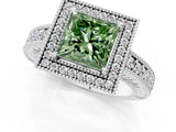 White gold Fancy Green Princess  Cut Halo Diamond Ring with Pavé Band and Four-Prong Setting_54