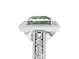 White gold Fancy Green Princess  Cut Halo Diamond Ring with Pavé Band and Four-Prong Setting_58