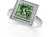 White gold Fancy Green Princess  Cut Halo Diamond Ring with Pavé Band and Milgrain Prong Setting_33