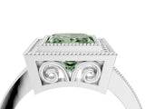 White gold Fancy Green Princess  Cut Halo Diamond Ring with Pavé Band and Milgrain Prong Setting_35