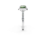 White gold Fancy Green Princess Cut Halo Diamond Ring with Pavé Band and Three-Prong Setting_14
