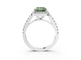 White gold Fancy Green Princess Cut Halo Diamond Ring with Pavé Band and Three-Prong Setting_15