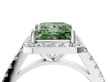 White gold Fancy Green Princess Cut Halo Diamond Ring with Pavé Band and Three-Prong Setting_16