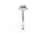 White gold Fancy Green Princess Cut Halo Diamond Ring with Pavé Band and Three-Prong Setting_2