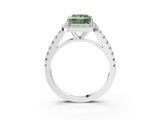 White gold Fancy Green Princess Cut Halo Diamond Ring with Pavé Band and Three-Prong Setting_3