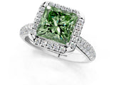 White gold Fancy Green Princess Cut Halo Diamond Ring with Pavé Band_25