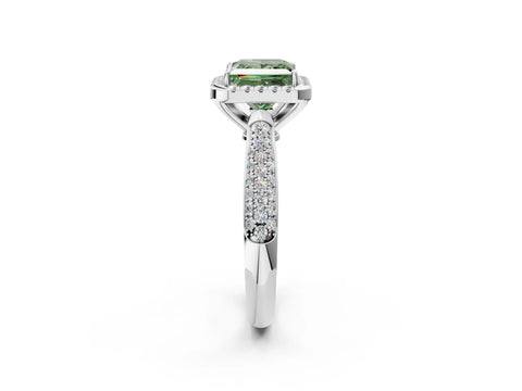 White gold Fancy Green Princess Cut Halo Diamond Ring with Pavé Band_26