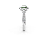 White gold Fancy Green Princess Cut Halo Diamond Ring with Pavé Band_26