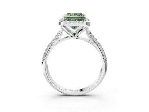 White gold Fancy Green Princess Cut Halo Diamond Ring with Pavé Band_27