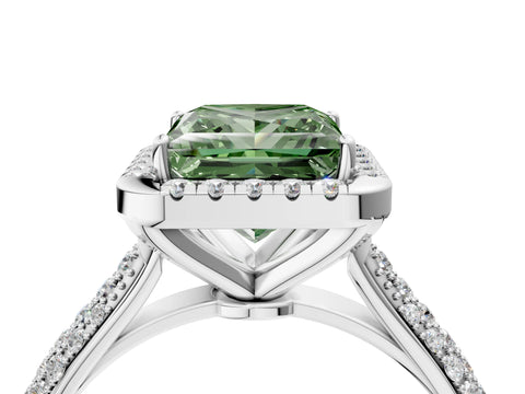 White gold Fancy Green Princess Cut Halo Diamond Ring with Pavé Band_28