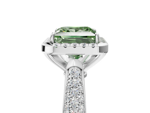 White gold Fancy Green Princess Cut Halo Diamond Ring with Pavé Band_29