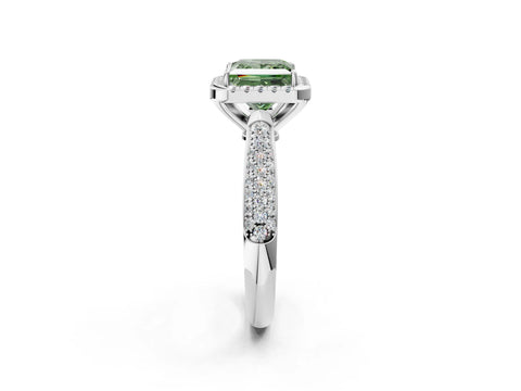 White gold Fancy Green Princess Cut Halo Diamond Ring with Pavé Band_2