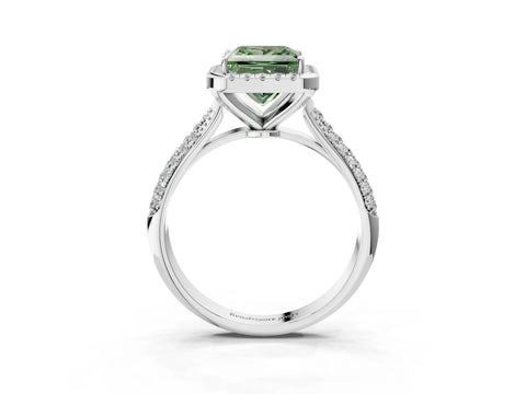 White gold Fancy Green Princess Cut Halo Diamond Ring with Pavé Band_3