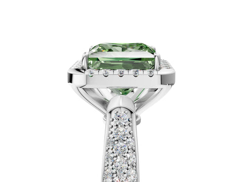 White gold Fancy Green Princess Cut Halo Diamond Ring with Pavé Band_5