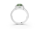 White gold Fancy Green Princess  Cut Halo Diamond Ring with Pave Band and Four-Prong Setting_3