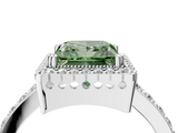 White gold Fancy Green Princess  Cut Halo Diamond Ring with Pave Band and Four-Prong Setting_4
