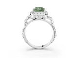 White gold Fancy Green Princess  Cut Halo Diamond Ring with Scrollwork Band and Four-Prong Setting_3