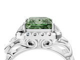 White gold Fancy Green Princess  Cut Halo Diamond Ring with Scrollwork Band and Four-Prong Setting_4