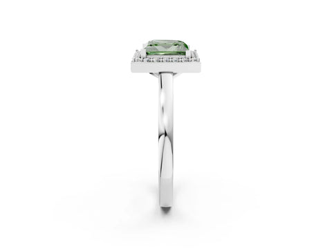 White gold Fancy Green Princess Cut Halo Diamond Ring with Solitaire Band and Prong Setting_2