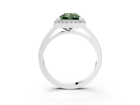 White gold Fancy Green Princess Cut Halo Diamond Ring with Solitaire Band and Prong Setting_3