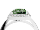 White gold Fancy Green Princess Cut Halo Diamond Ring with Solitaire Band and Prong Setting_4