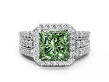 White gold Fancy Green Princess Cut Halo Diamond Ring with Split Shank and Four-Prong Setting_33