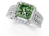 White gold Fancy Green Princess Cut Halo Diamond Ring with Split Shank and Four-Prong Setting_35