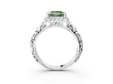 White gold Fancy Green Princess Cut Halo Diamond Solitaire with Filigree Band and Four-Prong Setting_15