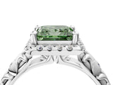 White gold Fancy Green Princess Cut Halo Diamond Solitaire with Filigree Band and Four-Prong Setting_16