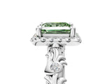 White gold Fancy Green Princess Cut Halo Diamond Solitaire with Filigree Band and Four-Prong Setting_17