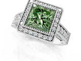 White gold Fancy Green Princess Cut Halo Diamond Split Shank Pave Ring_1
