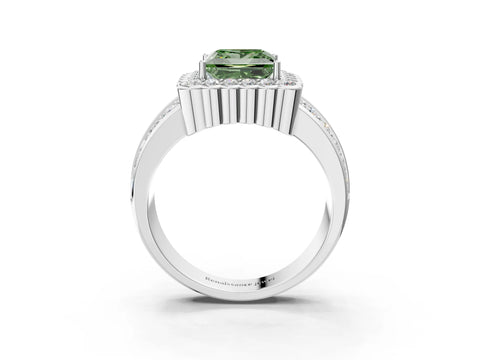White gold Fancy Green Princess Cut Halo Diamond Split Shank Ring with Scalloped Prong Setting_15