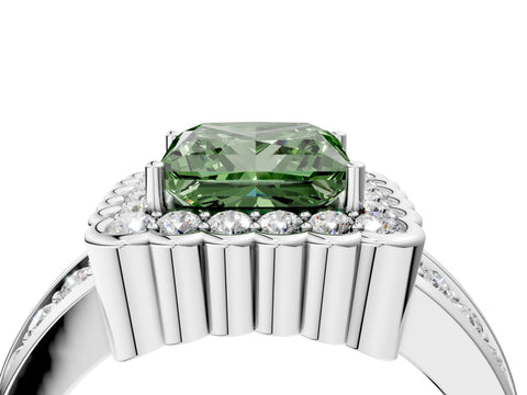 White gold Fancy Green Princess Cut Halo Diamond Split Shank Ring with Scalloped Prong Setting_16