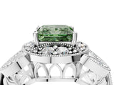 White gold Fancy Green Princess Cut Halo Milgrain Diamond Engagement Ring with Leaf Band and Four-Prong Setting_4