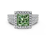 White gold Fancy Green Princess Cut Halo Pavé Diamond Engagement Ring with Split Shank and Four-Prong Setting_3