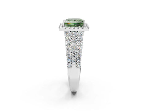 White gold Fancy Green Princess Cut Halo Pavé Diamond Engagement Ring with Split Shank and Four-Prong Setting_5