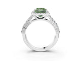 White gold Fancy Green Princess Cut Halo Pavé Diamond Engagement Ring with Split Shank and Four-Prong Setting_6