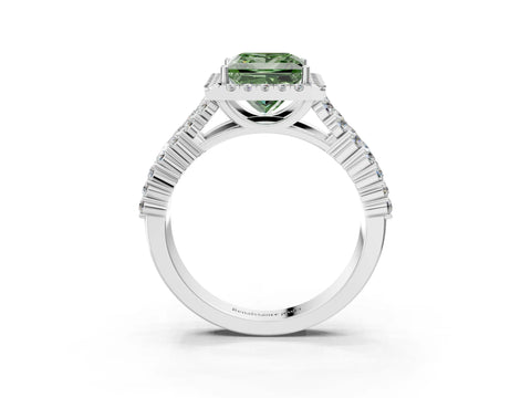 White gold Fancy Green Princess Cut Halo Pavé Diamond Engagement Ring with Split Shank and Four-Prong Setting_6